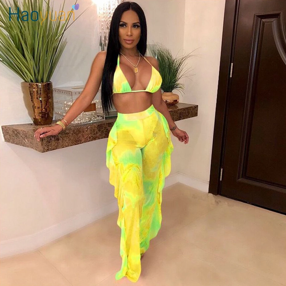 HAOYUAN сетчатые Прозрачные Пляжные комплект из двух предметов с трусиками Для