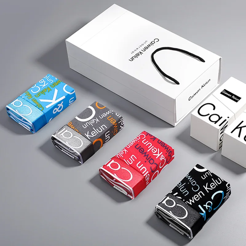 Men's Underwear Gift Box Cotton Boxer Shorts Summer Breathable Sports Trend Pants 4-piece Set