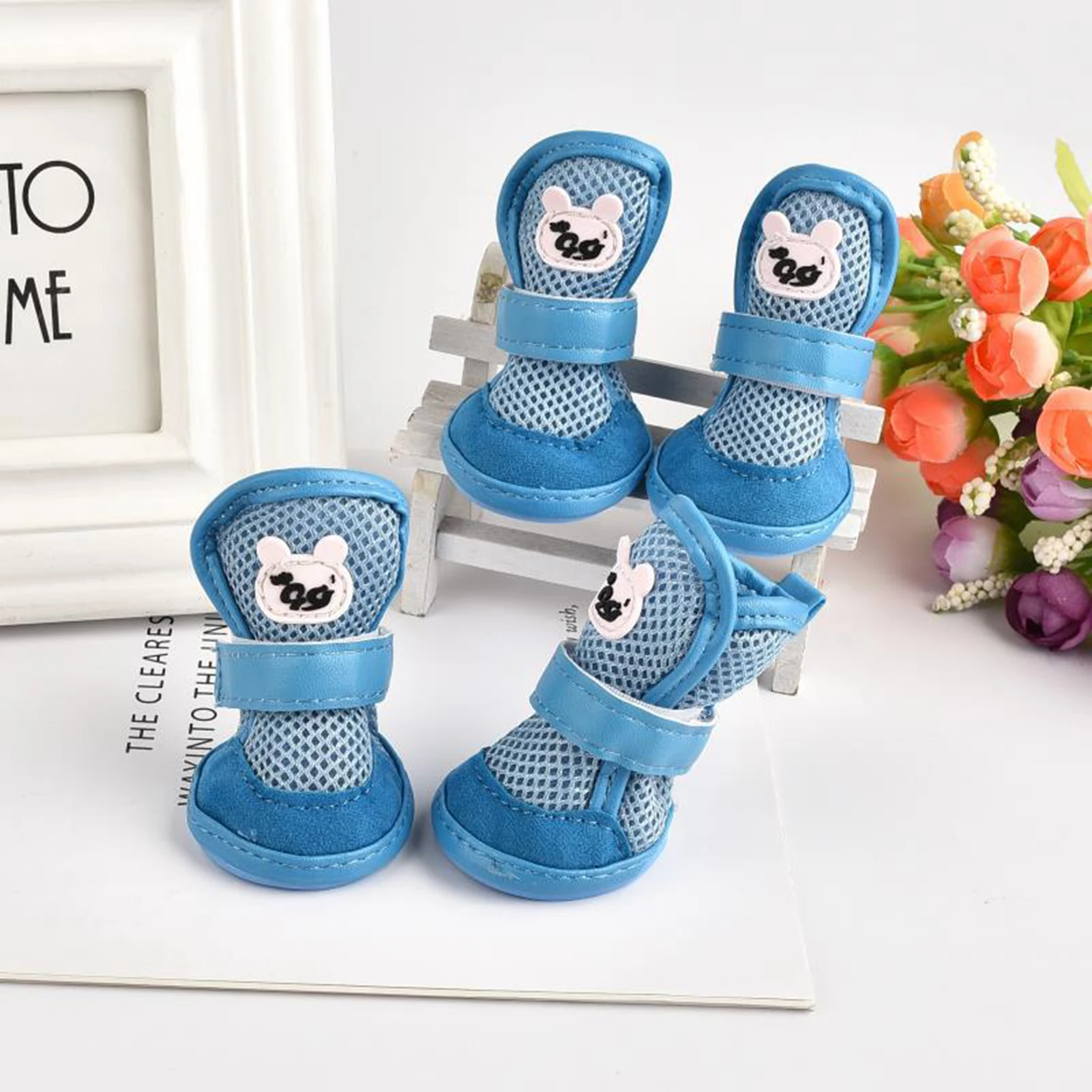 4 шт. модные летние сандалии для собак мягкая дышащая Нескользящая Милая сетчатая