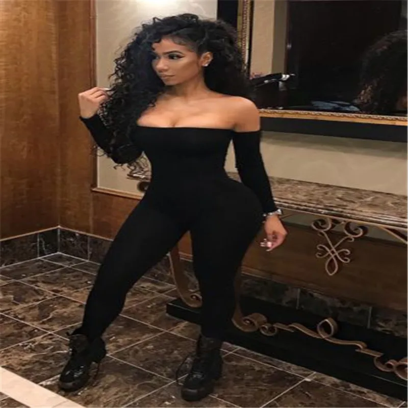 

Jumpsuit 2020 Hot Women Off Shoulder Bodycon Clubwear Playsuit Long Sleeve Black Jumpsuits Rompers Skinny Sexy Jumpsuits