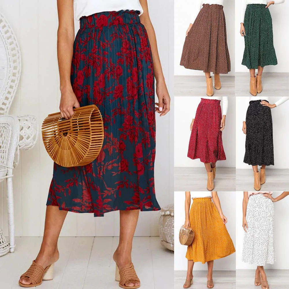 Женская плиссированная юбка средней длины с принтом Корейская элегантная