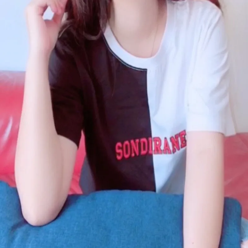 Sondirane новинка модная черная/белая женская футболка короткий рукав хлопок Harajuku