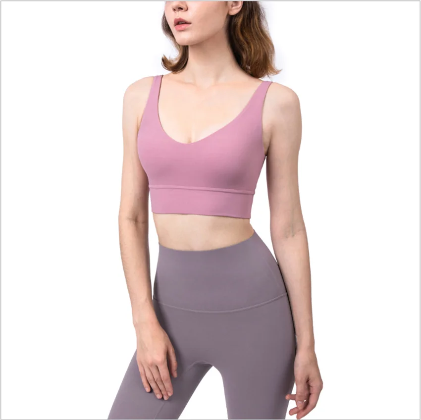 

2020 new beautiful vest style deep V beautiful back sports bra, charming deep V shockproof gathering fitness yoga underwearDS110
