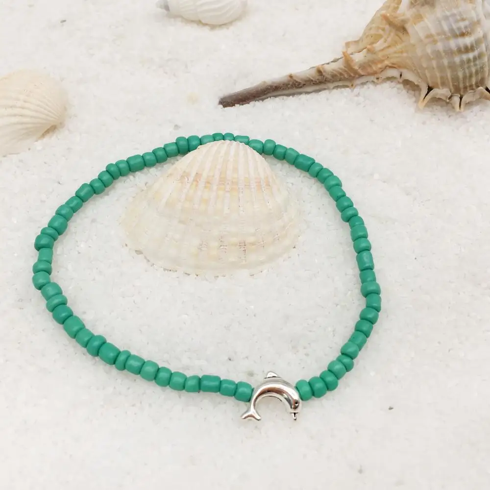 Металлический браслет для женщин и девочек 77 зеленых бусин черепаха ракушка
