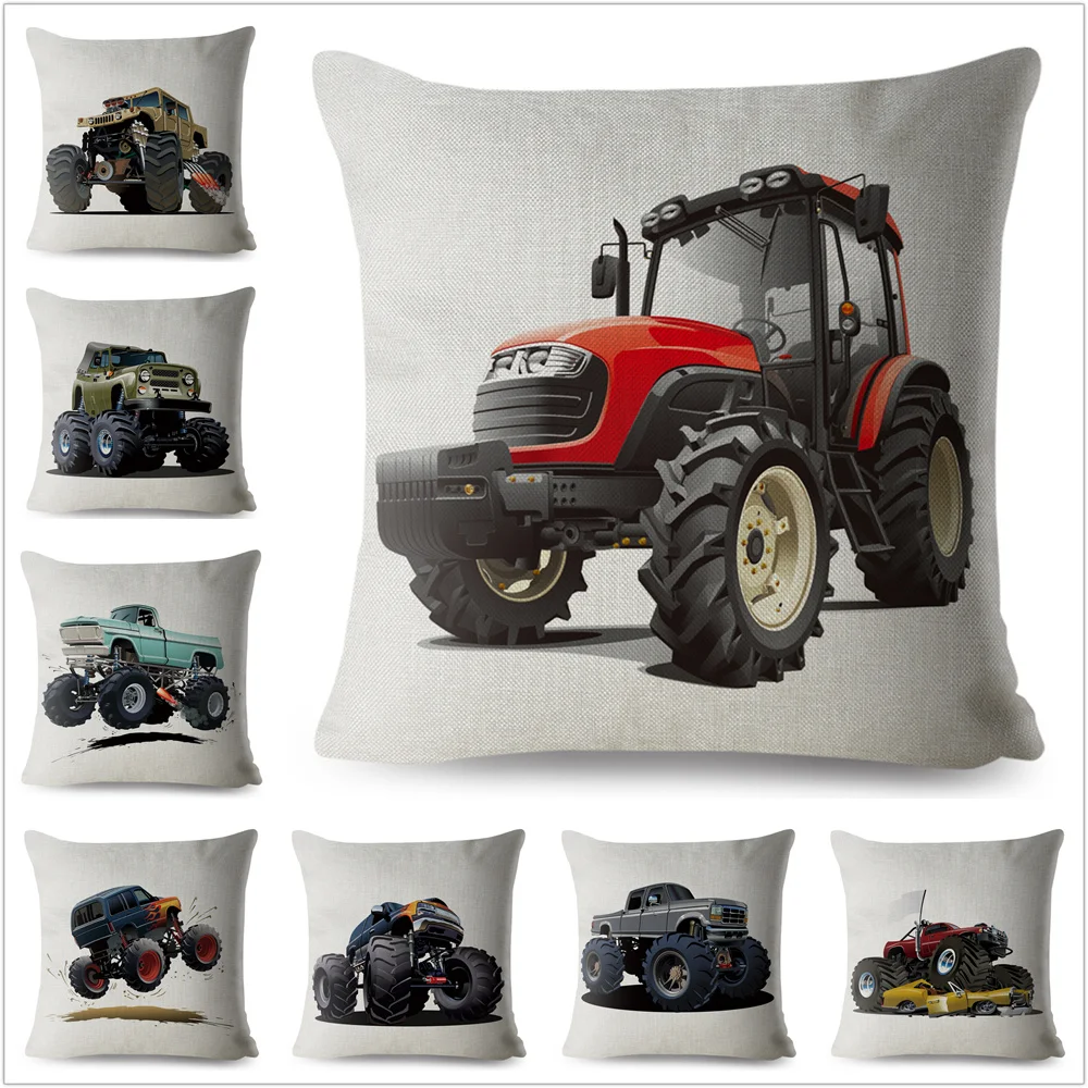 

USA Cartoon Monster Truck Car SUV Pattern Cushion Cover Linen Pillow Covers 45*45cm Pillows Case Home Decor Pillowcase