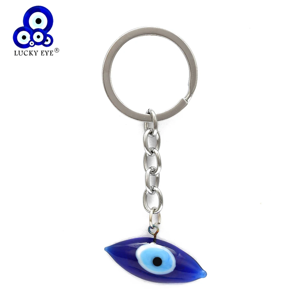 Lucky Eye Glass Evil Charm Key Chain Holder Silver Color Keyring Blue Turkish Keychain Jewelry for Women Men EY6496 | Украшения и