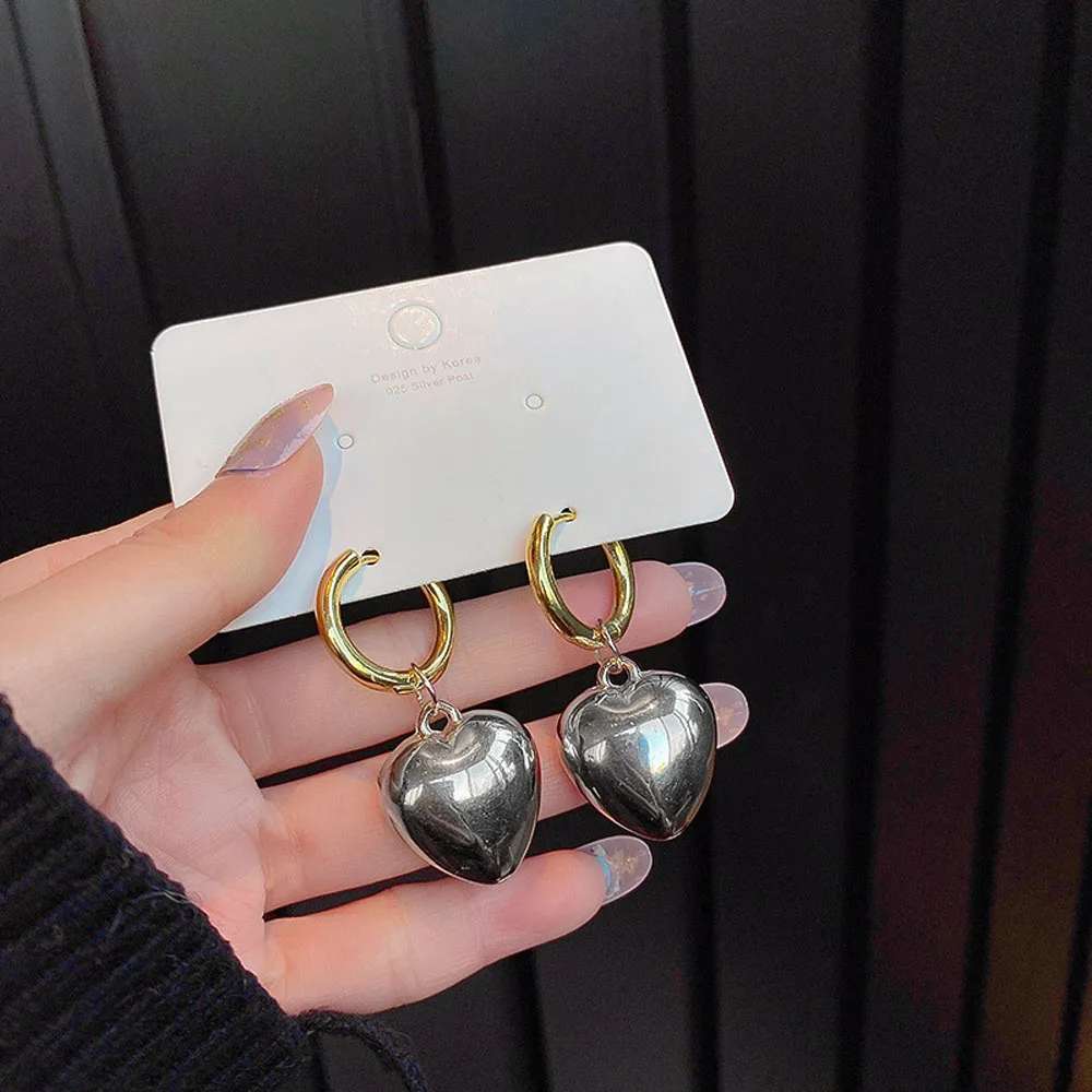 

Minimalist Gold Silver Color Mixed Solid Heart Pendant Hoop Earrings Street Style Fashion Jewelry Gifts