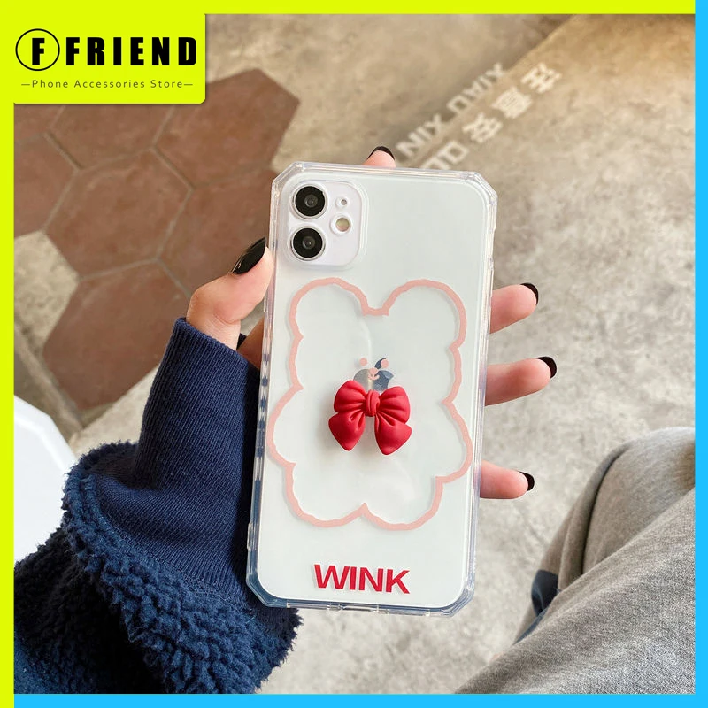 

Simple Cute Bowknot Little Bear Design of the Side Design Phone Cover for Iphone 11 12 Pro Max 7 8p Xs Xr Girl Soft Phone Cases