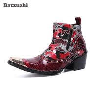 batzuzhi 6 5cm heels botas hombre pointed iron toe punk color leather boots men party and wedding footwear fashion men boots 46