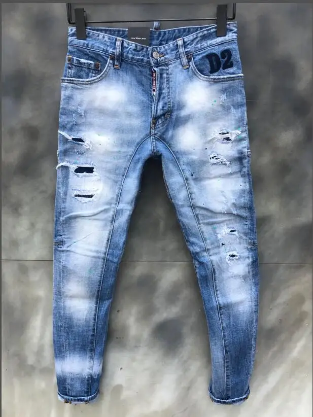 

Classic and authentic hot selling Dsquared2- men's straight-leg ripped jeans, light blue, T135, new 2021