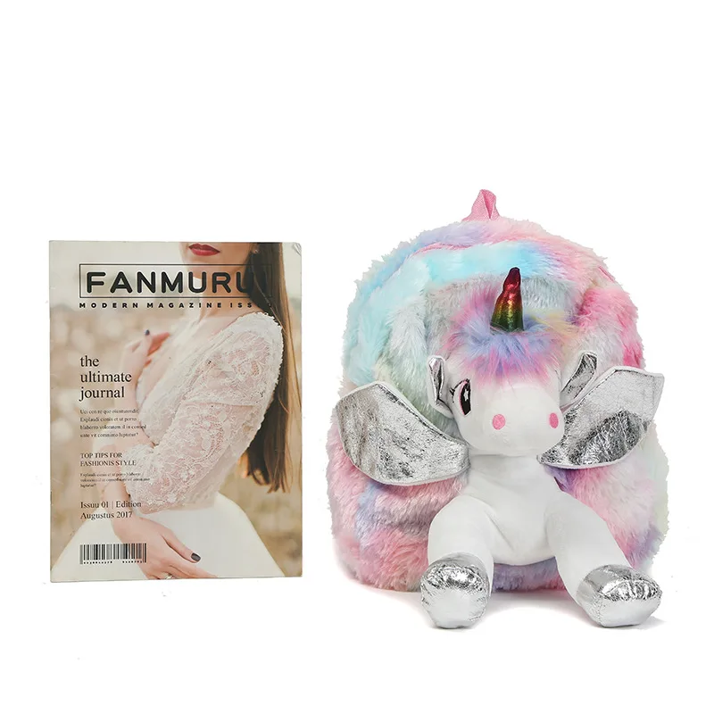 Cute Unicorn Student School Backpack Girl Cartoon Mini Fur Schoolbag Kidergarten Doll Plush Bag Toy Doll Backpack Children Gift