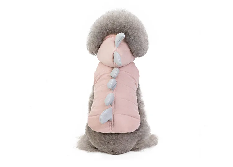 pink Костюм динозавра Одежда для маленьких собак Мягкая кофта с капюшоном для домашнего животного с кнопками сохраняет тепло курта для собак на год S до XXL Размер - Цвет: pink
