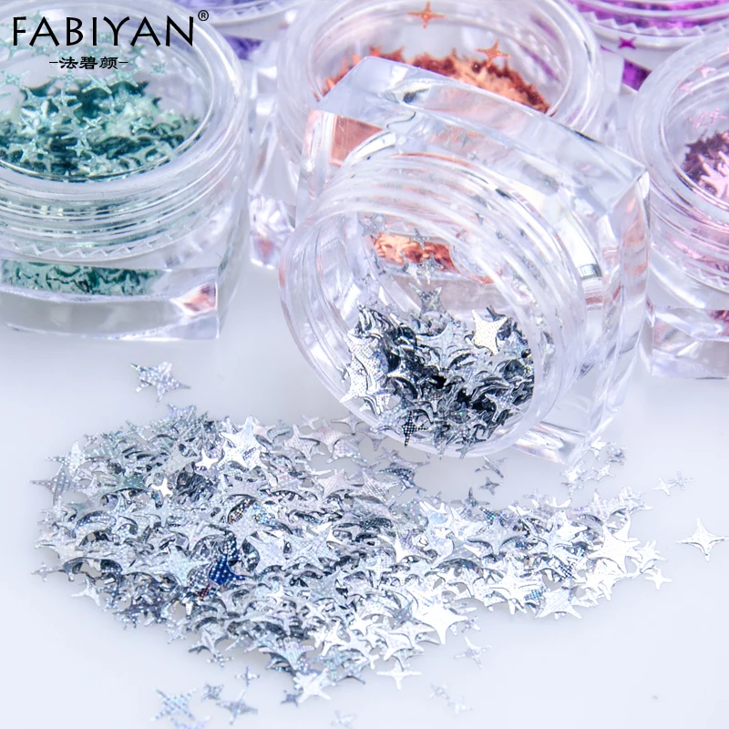 

12 Color Sequins Four Angle Stars Glitter Laser Nail Art Decoration DIY Design UV Gel Polish Shiny 3D Tips Acrylic Manicure Tool