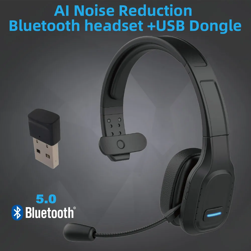 Broadcast Wireless Headset Bluetooth 5.0 Headphone with Mic Noise Cancelling HD Boom-Mounted Microphone for Call Center Gaming |