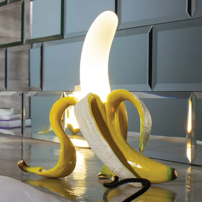 

Resin Banana Night Lights Art Deco Night Light for Living Room Glass Table Lighting Fixture Bedroom Bedside Lamp LED Night Lamps