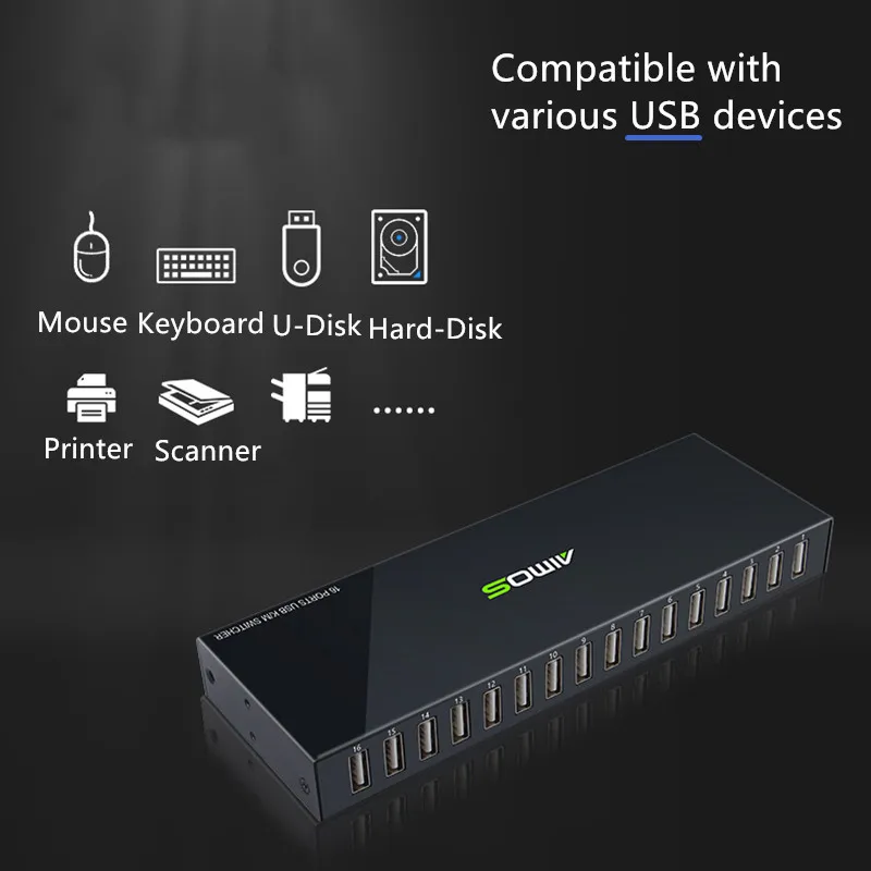 USB 2 0 переключатель KVM разветвитель для 16 ПК совместное использование принтера