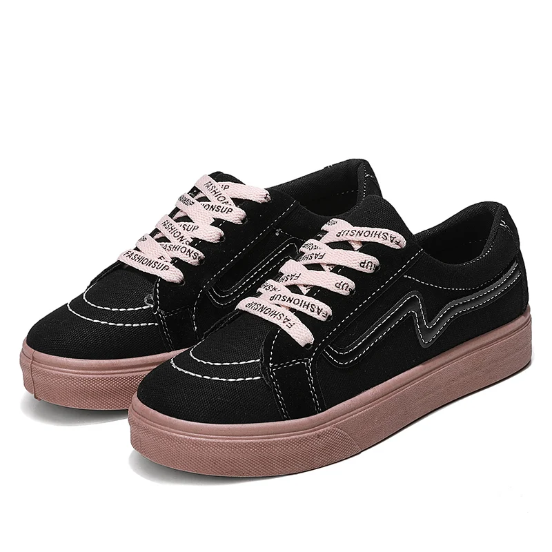 Black pink Модные женские туфли Повседневное Дамская обувь на платформе кроссовки удобные Винтаж леди Туфли без каблуков холст обувь на плоской резиновой подошве; Schuhe; Damen - Цвет: Black pink