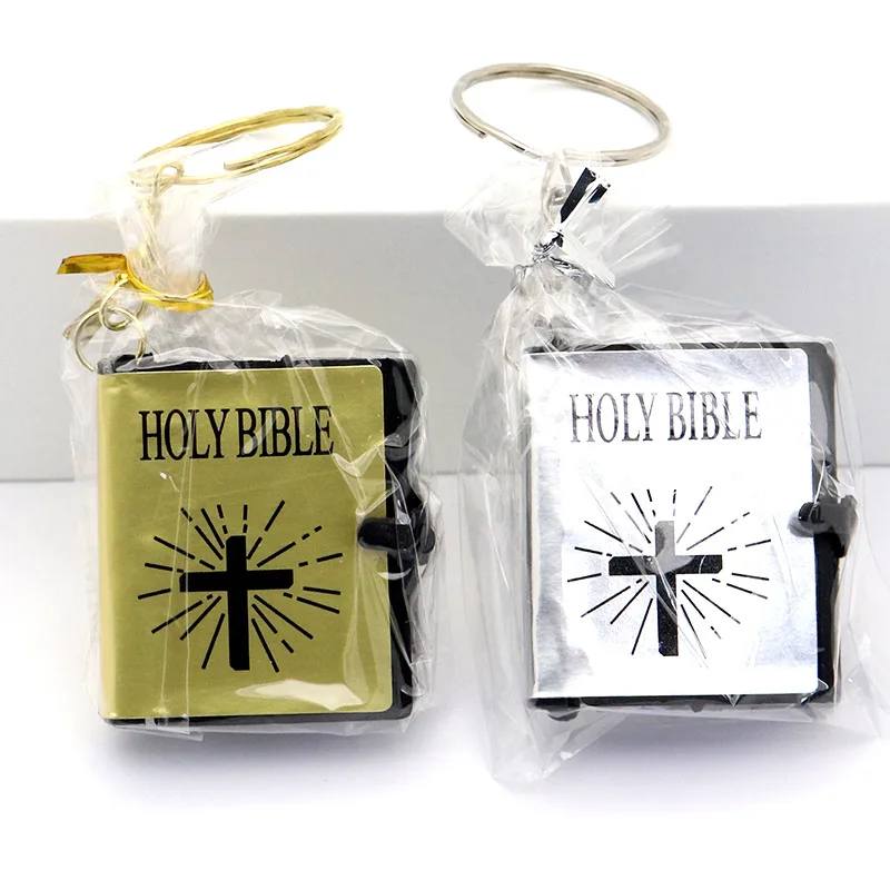 

Catholic Religious Jewelry Cross English Version Mini Bible Book Keychain Pendant