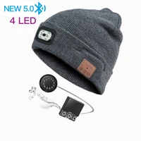 winter bluetooth knitted hat music led light beanie hat night walk running wireless headphones cap built in microphone