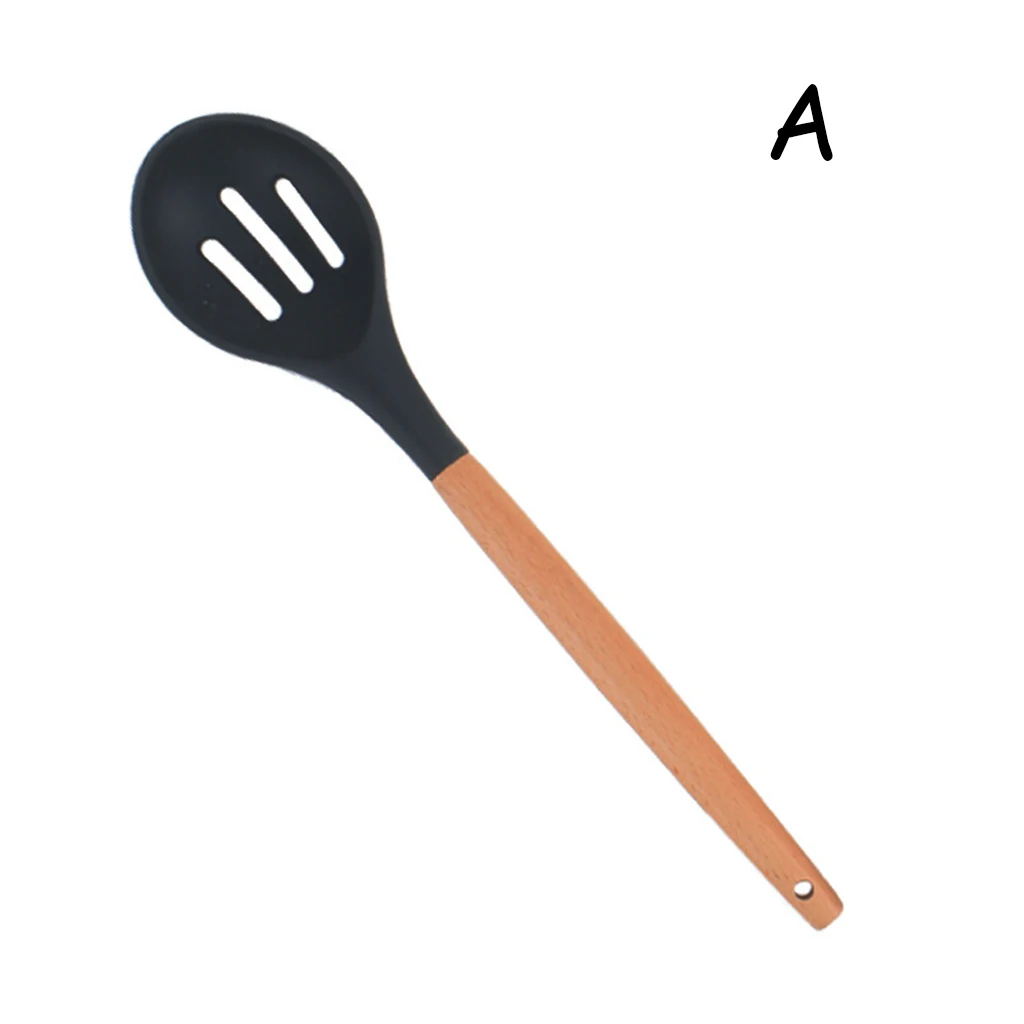 colander spoon Не токсичные ручки из бамбука инструмент для приготовления пищи антипригарная кухонная посуда кухонный инструмент силиконовая лопаточка термостойкая суповая ложка 1 шт - Цвет: colander spoon