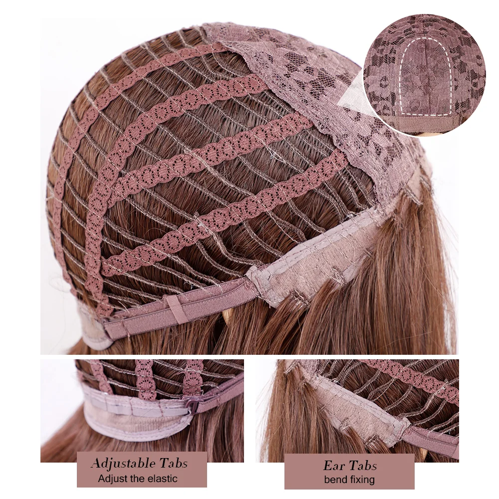 

BLONDE UNICORN Short Synthetic Dark Root Ombre Brown Wigs with Side Bangs for Black/White Women Daily Wear Heat Resistant Hair