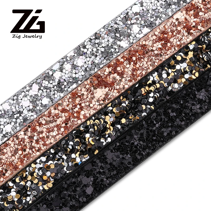 

ZG 10mm flat PU leather rope sequin rope Diy jewelry found accessories fashion jewelry making bracelet material