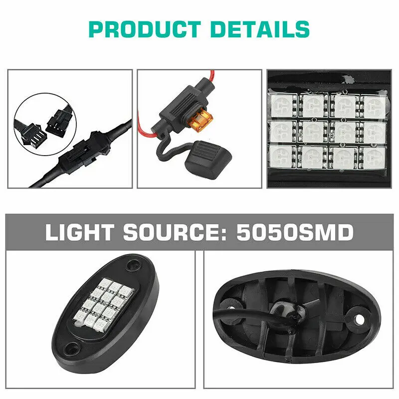 

8Pod Neon LED Rock Light Kit Bluetooth RGB Underglow for Offroad Car Truck Boat