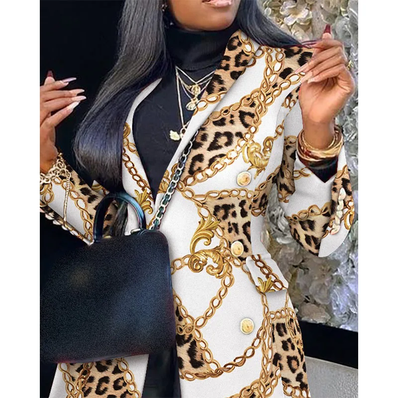 

2021 Autumn and Winter New Print Blazer Women Jacket Casual Office Elegant Long Sleeve Fashion Streetwear Vintage Plus Size