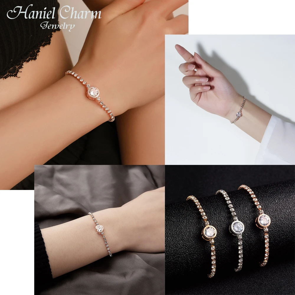 

Hot 2021 New Fashion Round Tennis Bracelet For Women Cubic Zirconia Charm Bracelets & Bangles Femme Wedding Party Jewelry Gift