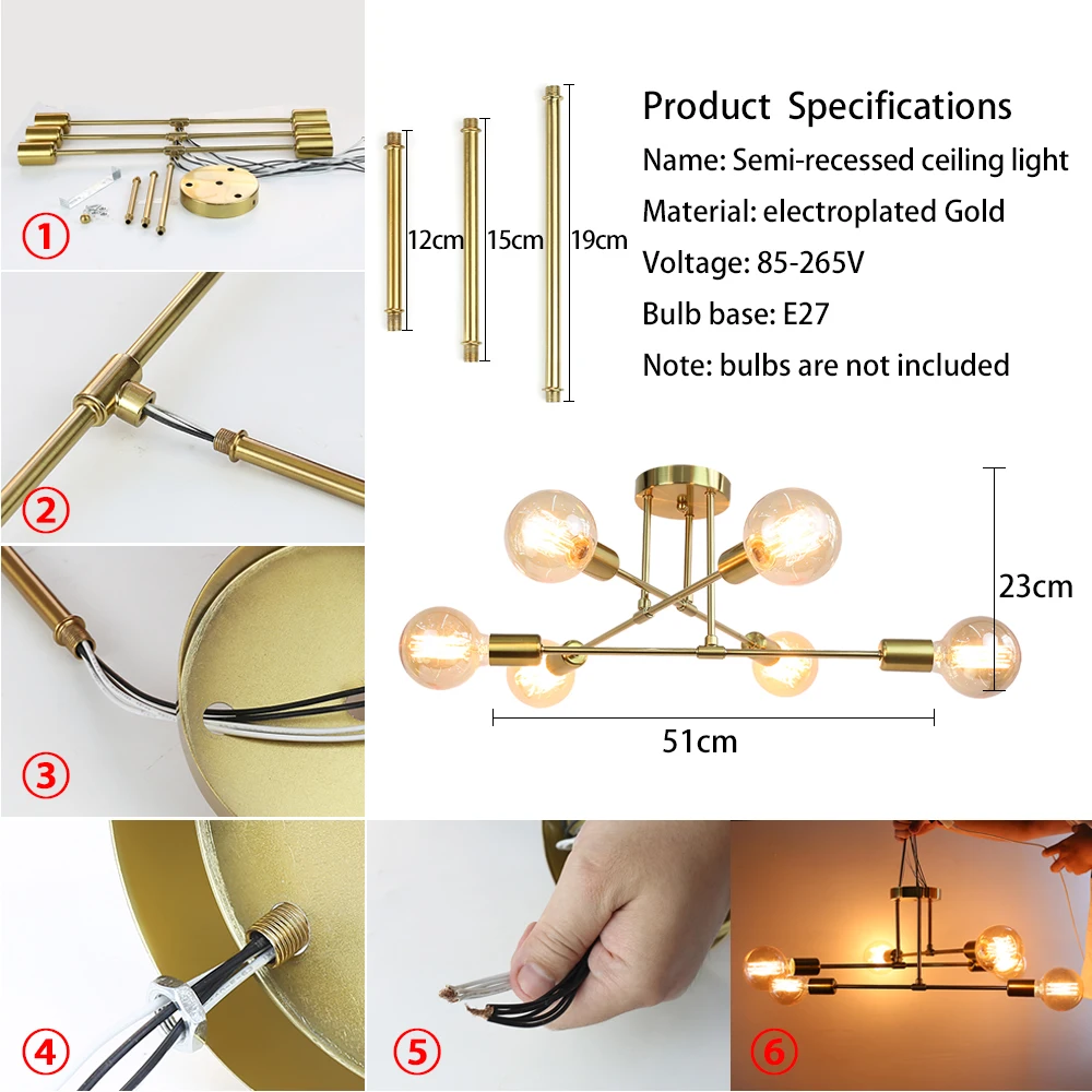 $23.76 Modern LED Ceiling Lights Industrial Iron Black/Golden Nordic Minimalist Home Decoration Living Room Dining Room Ceiling Lamps