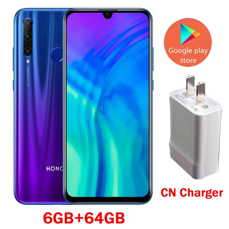 CN 6G 64G Blue Honor 20 lite, Смартфон Honor 20i Android 9,0, четыре ядра, 6,5 дюймов, полный экран, 1440x1440, двойная камера, 3 слота, сотовый телефон - Цвет: CN 6G 64G Blue