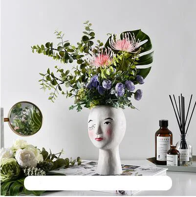 European Resin Vase Head Portrait Sculpture Flower Pot Decoration Ornaments Home Livingroom Office Desktop Furnishing Crafts Art - Цвет: style8