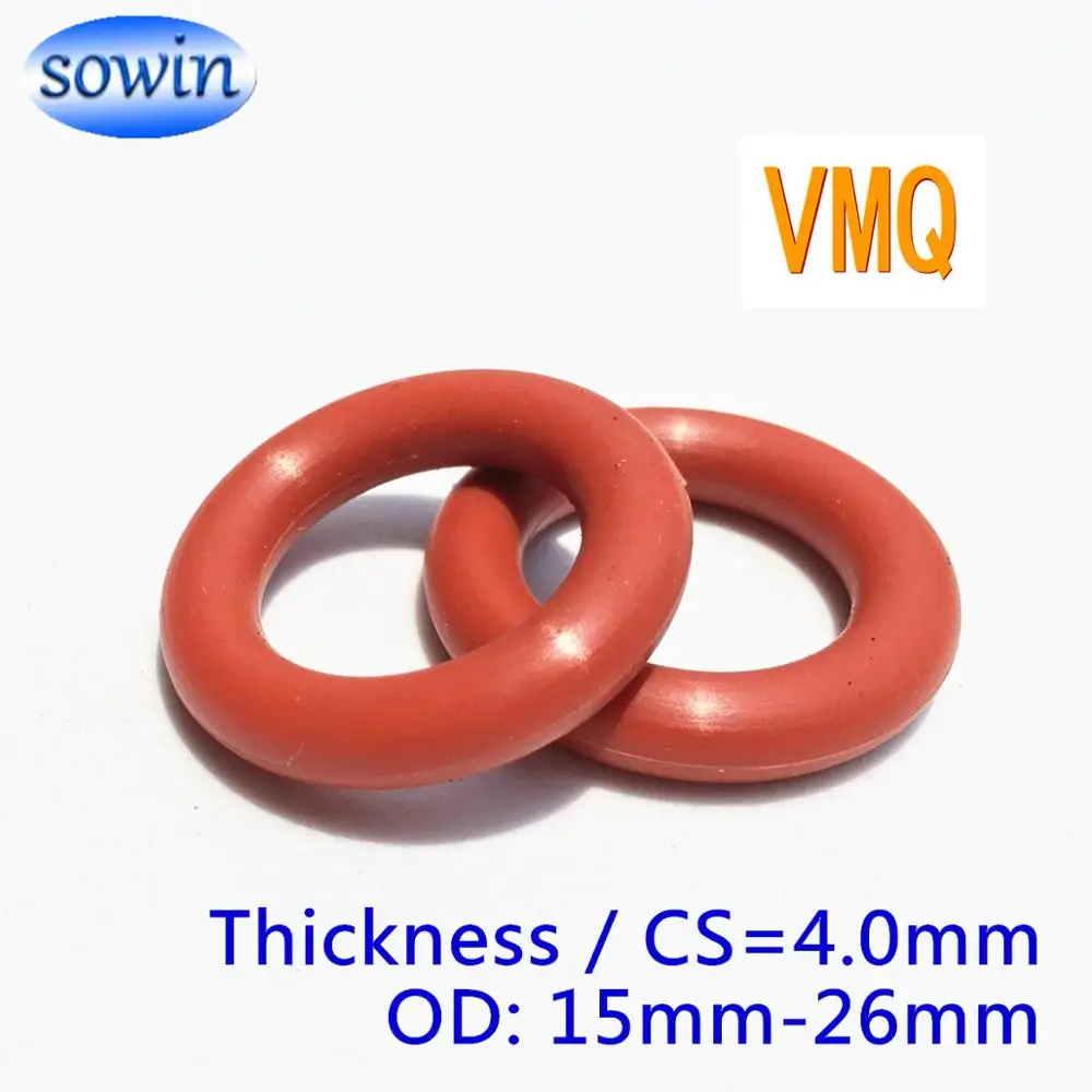 Красные силиконовые уплотнительные кольца VMQ толщина CS 4 0 мм OD15 16 17 18 19 20 21 22 23 24 25 26