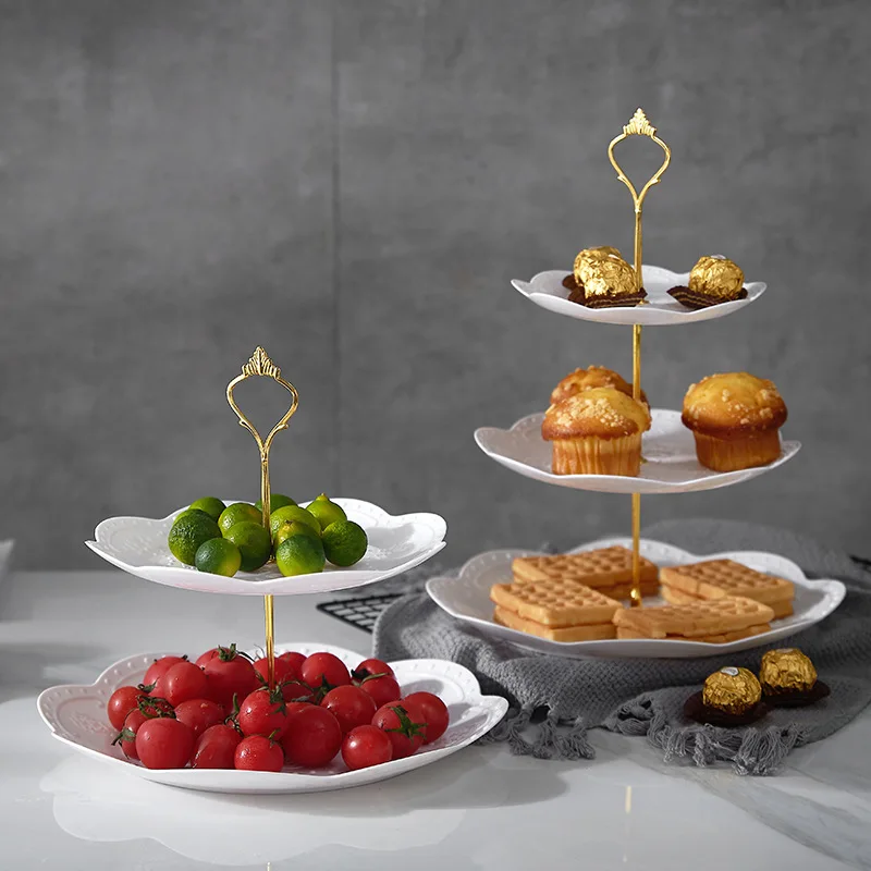 Three-layer Cake Stand Two Tiers Fruit Plate Afternoon Tea Dessert Tray Table For Home Coffeeshop Desktop Decor Accessories