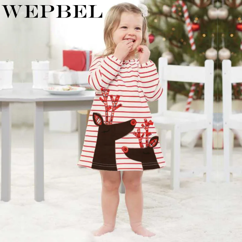 WEPBEL/чудесное Полосатое платье принцессы с оленем для маленьких девочек
