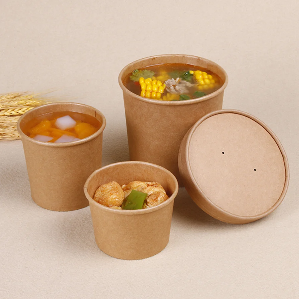 

50Pcs 8 Ounce Kraft Paper Soup Cup Disposable Meal Prep Containers Food Packaging Takeout Bowl without Lids