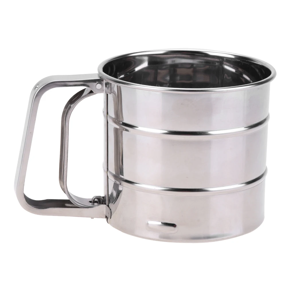 Mesh Round Strainer Steel Shaker Rice Flour Kitchen Baking Handheld Sieve Semi-automatic for Cakes Biscuit Bakeware Home Tools | Дом и сад