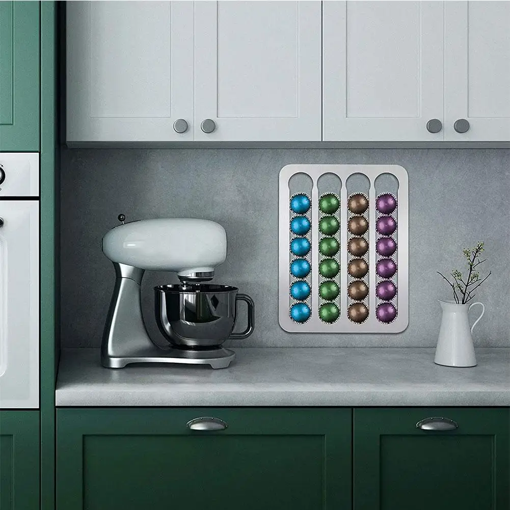 

Coffee Capsule Organizer 24pcs/40pcs Cafe Nespresso Pod Holder Storage Drawer Racks Shelfs Steel Wall Mounted