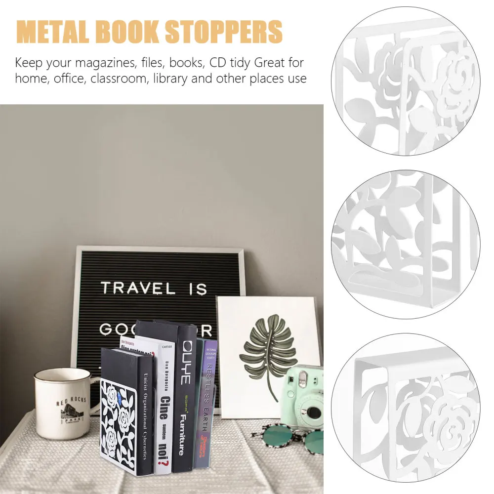 

2Pcs Creative Hollow out Bookend Desktop Book Stopper Desktop Organizer