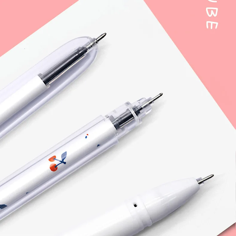 Gel pen slim 0.38mm black ink fruit cherry patterns click &amp plugged style smooth gel 4pcs/lot | Канцтовары для офиса и дома