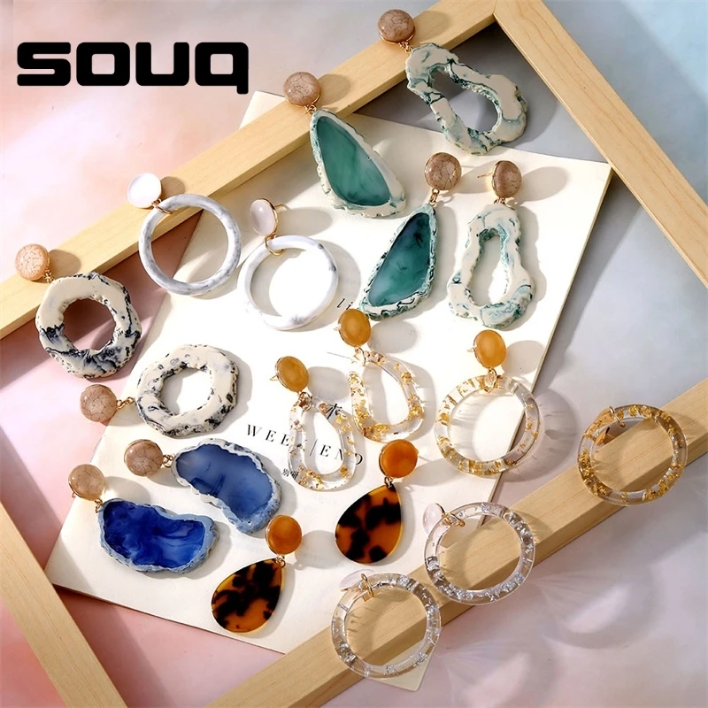 SOUQ дизайн геометрический неправильный мраморный узор камень Sice Смола длинная