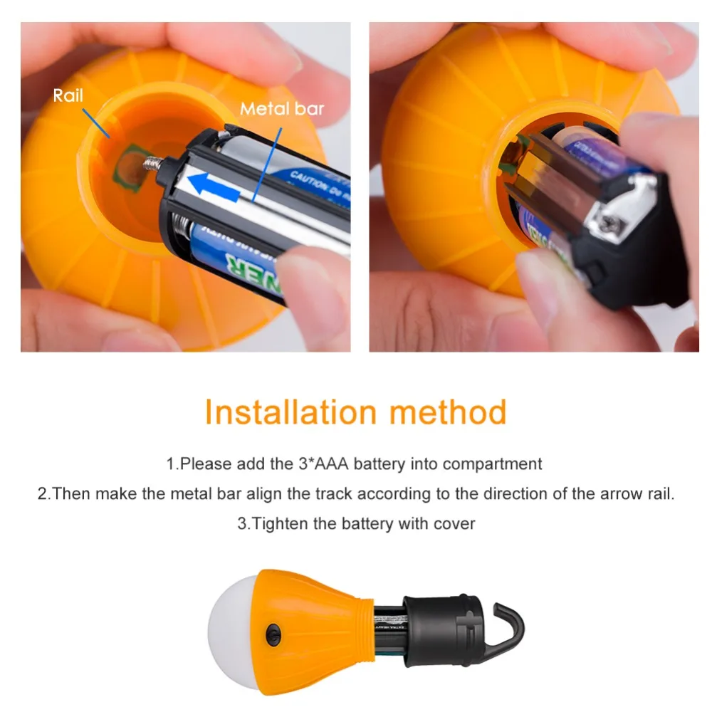 Mini Portable Lighting Lantern Tent Light LED Bulb Emergency Lamp Waterproof Hanging Hook Flashlight Camping Use 3*AAA 6 | Спорт и