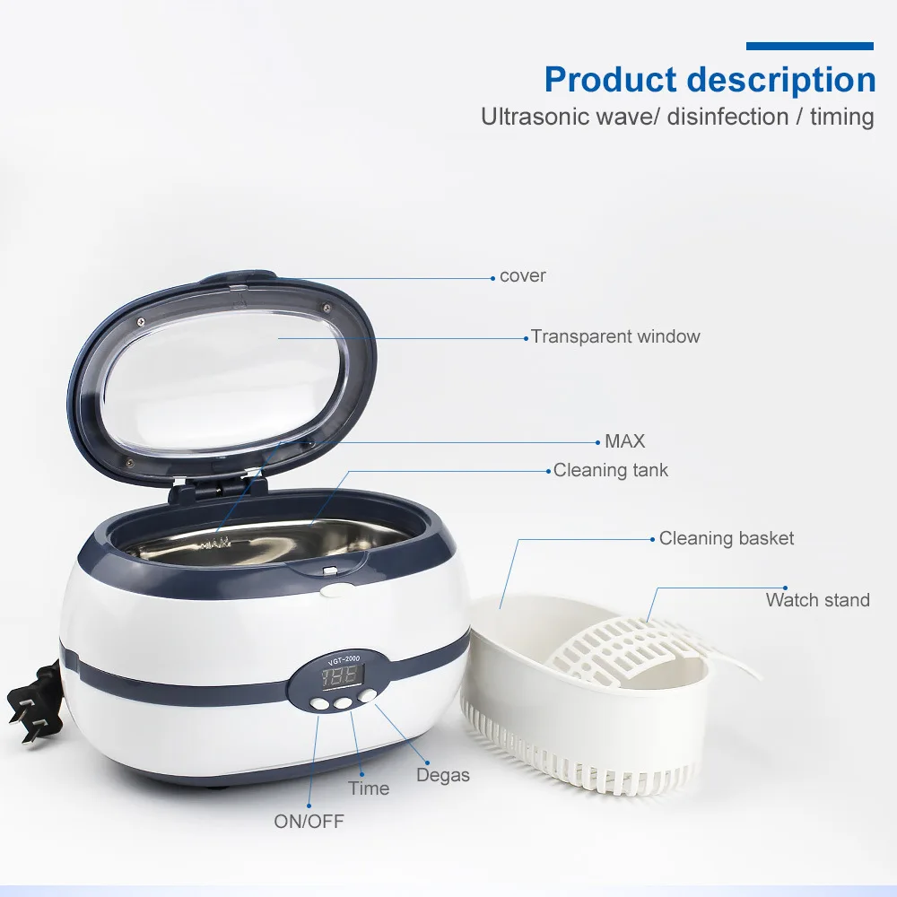 

CAHOT 600ML Ultrasonic Cleaner 35W for Necklace Earrings Bracelets Dentures Household Ultrasonic Cleaning Washer machine Baths