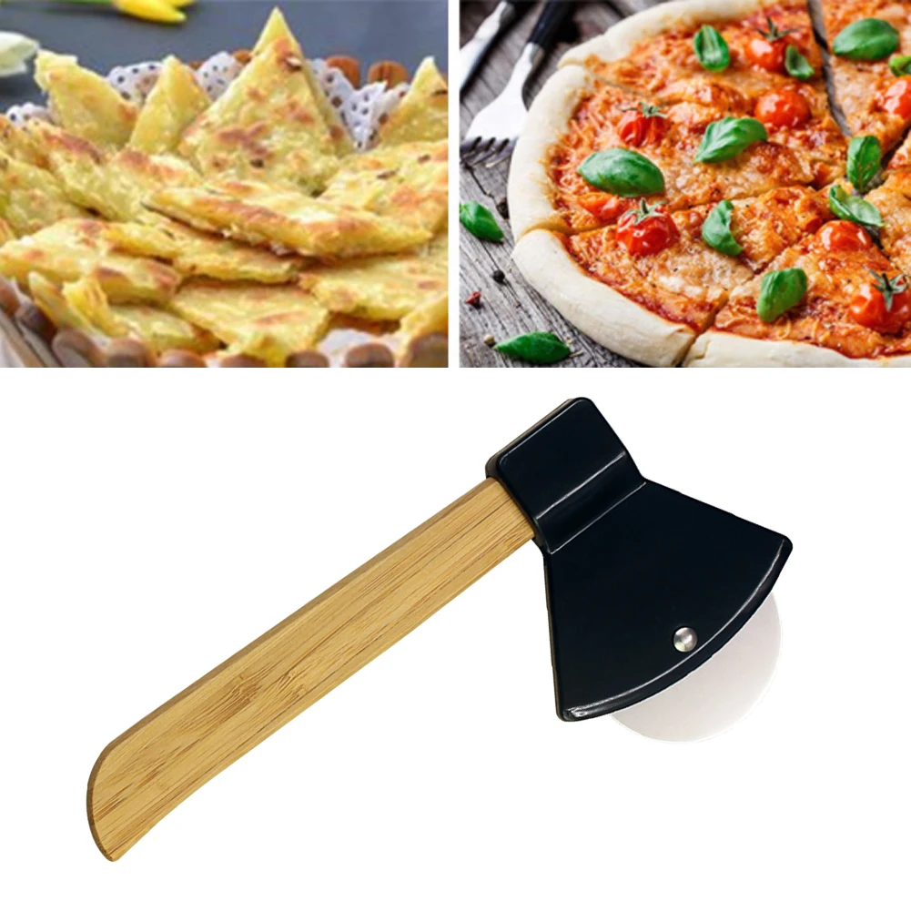 

Pizza Cutter Rotating Blade Axe Bamboo Handle Stainless Steel Sharp for Pizza Bread Cakes Home Kitchen Creative Cutting Tools