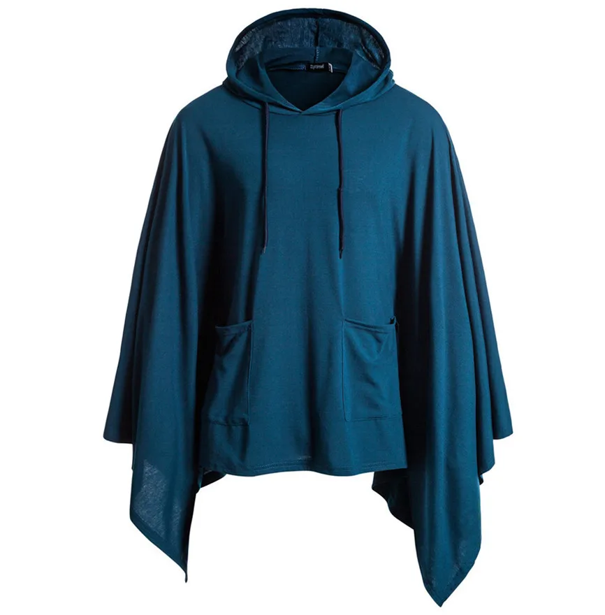 Mens Pocket Irregular Patchwork Hooded Loose Bat Sleeves Hooded Cloak Cape Coat Poncho Outwear Tops Knitting Hoodies Sleeve