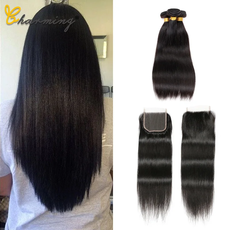 Очаровательные прямые пряди с застежкой бразильские пучки волос человеческие