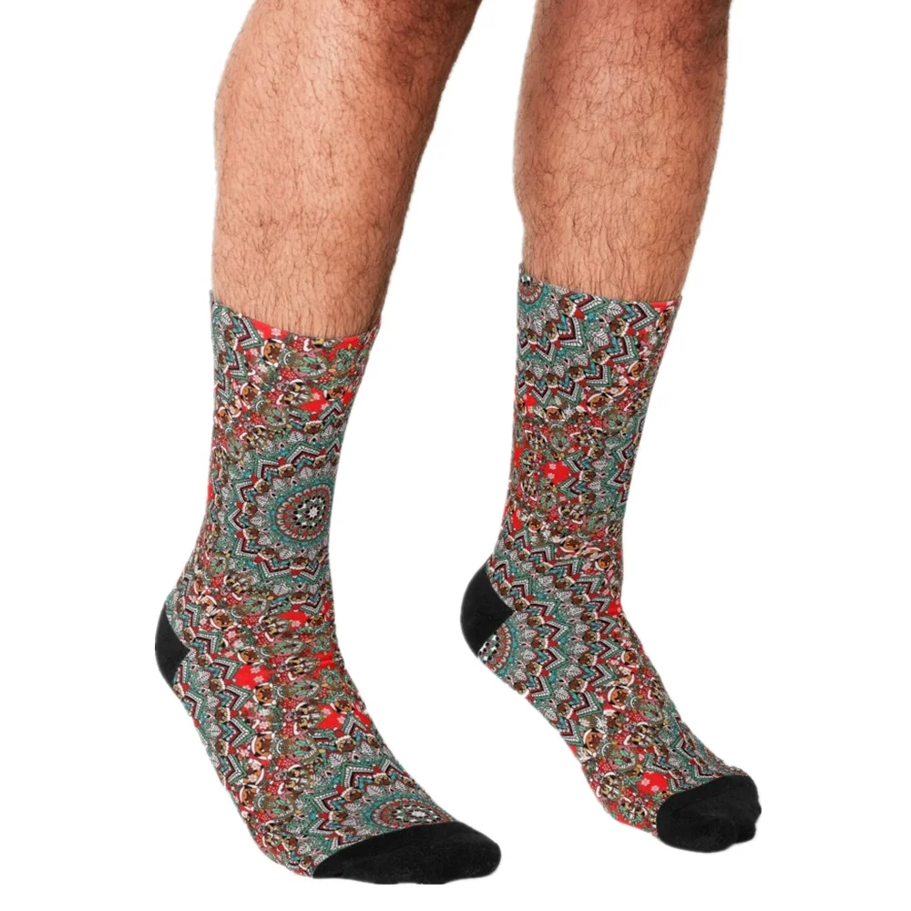 

Мужские носки с принтом мандалы, рождественские мопсы, оригинальные счастливые носки в стиле хип-хоп, новинка, повседневные сумасшедшие заб...