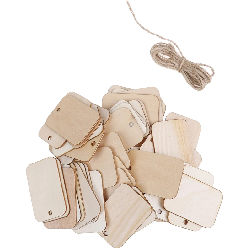 

50pcs Ornament Wood Planks Tags Wooden Hanging Labels Sheet DIY Engraving Crafts