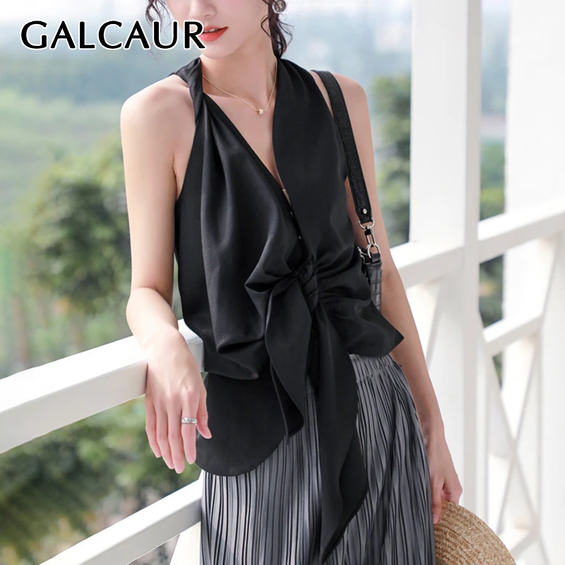 Женский Асимметричный жилет на шнуровке GALCAUR асимметричный с v образным вырезом