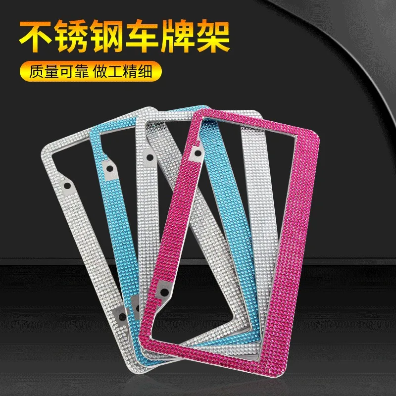 

Fashion Bling Crystal Car Liscense Plate Frame For U.S Model Silver Stainess Steel Women Luxury Rhinestone Liscense Plate Cover